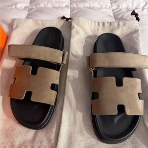 Hermes Tan and Black Men's Sandals